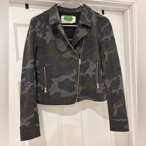 Anthropologie Women’s Robin Camo Print Moto Zip-Up Jacket Assymentrical XS